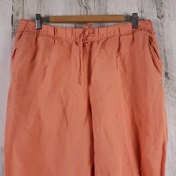 a new day peach coral linen blend drawstring waist lagenlook pants Size Large - Picture 2 of 6